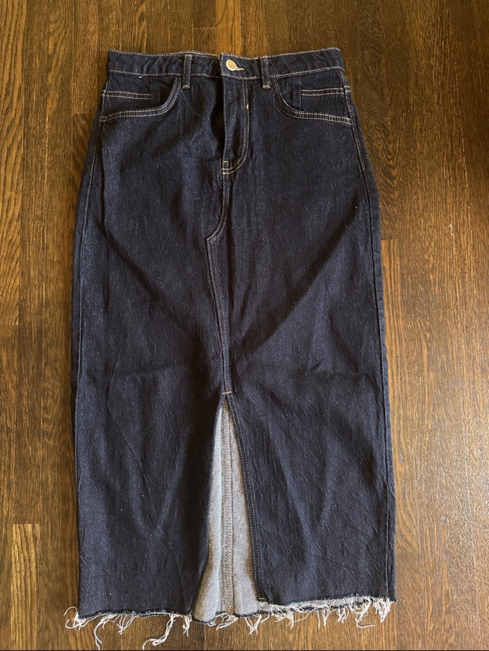 Zara Dark Blue Straight Denim Pencil Skirt  with Stretch Size Medium